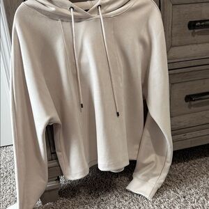 Tahari Cream Hooded Crewneck Pullover Sweater